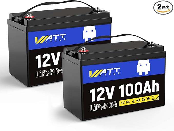 2-Pack 12V 100Ah LiFePO4 Battery BCI Group 24-15000 Cycles, Built-in 100A BMS by Wattcycle