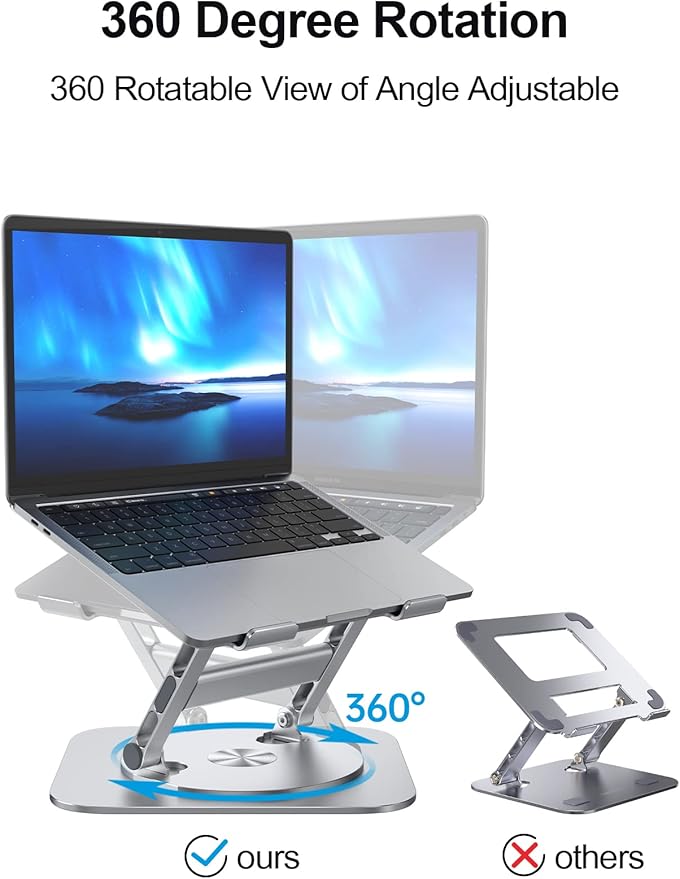 Laptop Stand for Desk, 360 Rotating Base Aluminum Computer Stand Ergonomic - Image 3