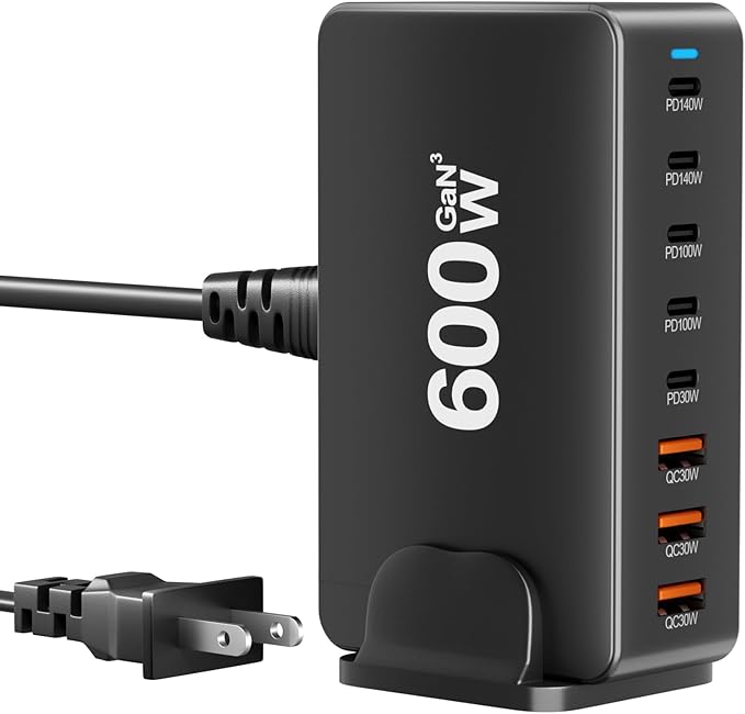 600W USB C Fast Charger Block, 8 Port Charging Station, GaN Ⅲ Multi Port by Perhanmm