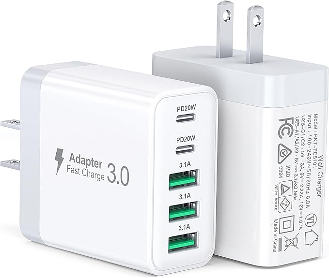USB C Charger Block, 60W 5-Port Type C Charger Fast Charging Block, USBC USB by BREEKET