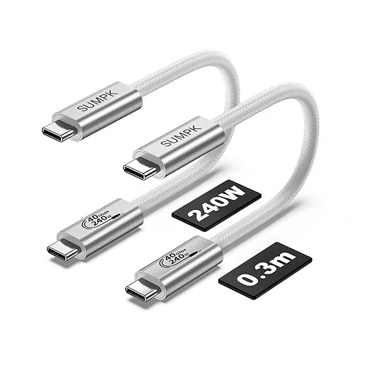 1 FT Short USB4 Cable 2 Packs, 240W USB C to USB C 40gbps Fast Charging by SUMPK