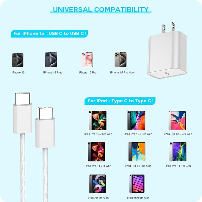Fast Charger for iPhone 16 15, iPad Pro 12.9/11inch - Image 2
