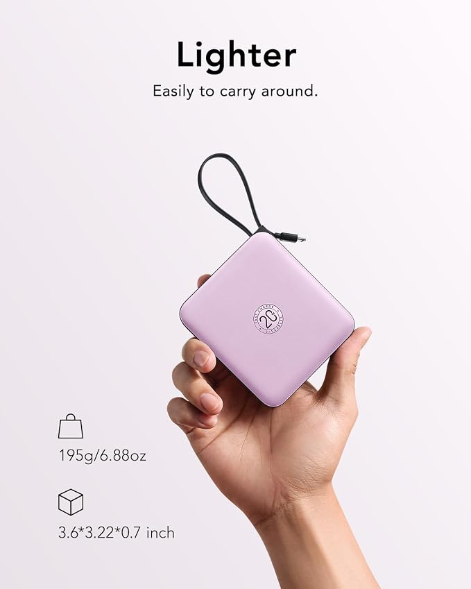 VRURC Portable Charger with Built-in Cable, 10000mAh Power Bank, 22.5W/PD20W - Image 4