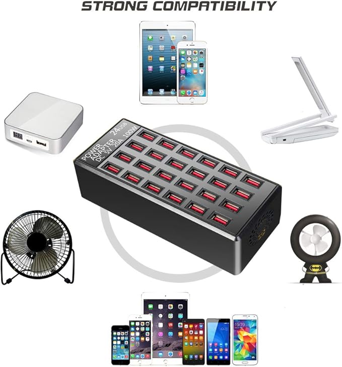 100w 24 Port, USB Fast Charging Station, Travel Desktop USB Rapid Charger - Image 5