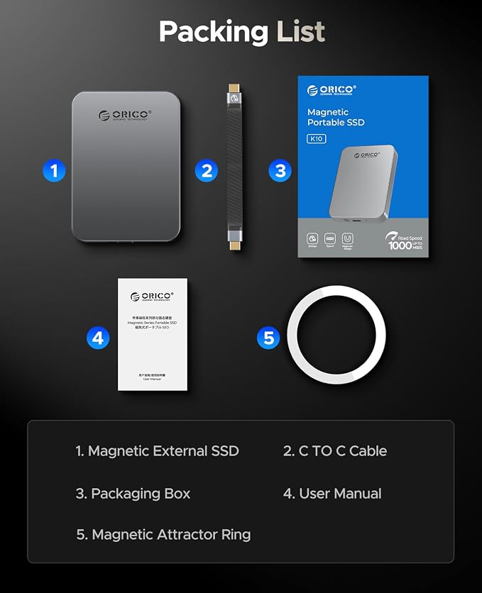 ORICO 512 GB Magnetic SSD, PD100W Charging, 4K ProRes HDR, 1000MB/s USB 3.2 - Image 7