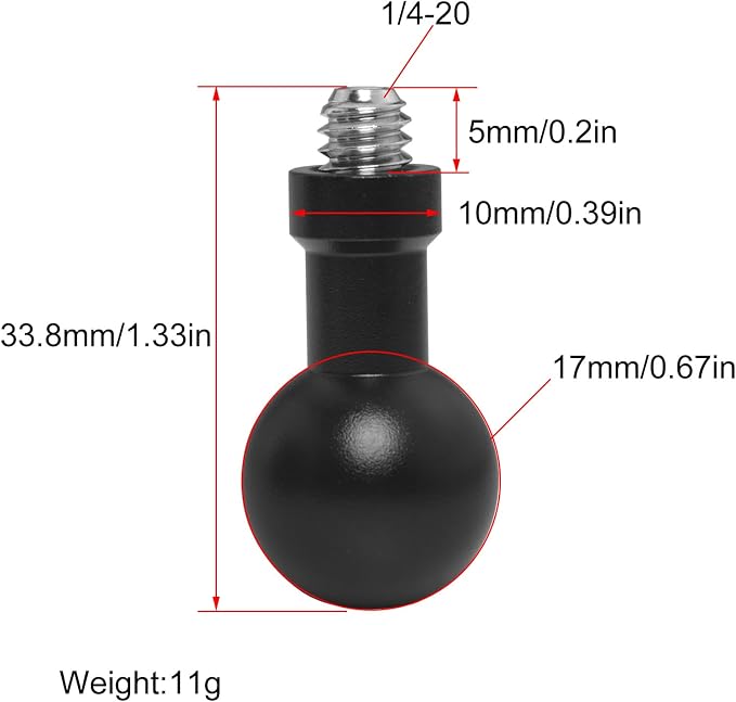 2PCS 17mm Ball Head to 1/4 Stainless Steel Short Screw Connection Rod Car - Image 3