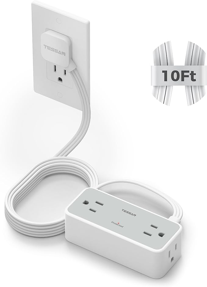 Surge Protector Power Strip, TESSAN Flat Plug Extension Cord 10 FT by TESSAN