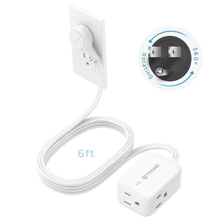 TROND 360° Rotating Flat Plug Extension Cord Surge Protector 6ft, Small Power by TRONDOfficial