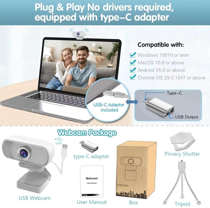 usb c webcam 1080P Webcam, Live Streaming Web Camera - Image 4