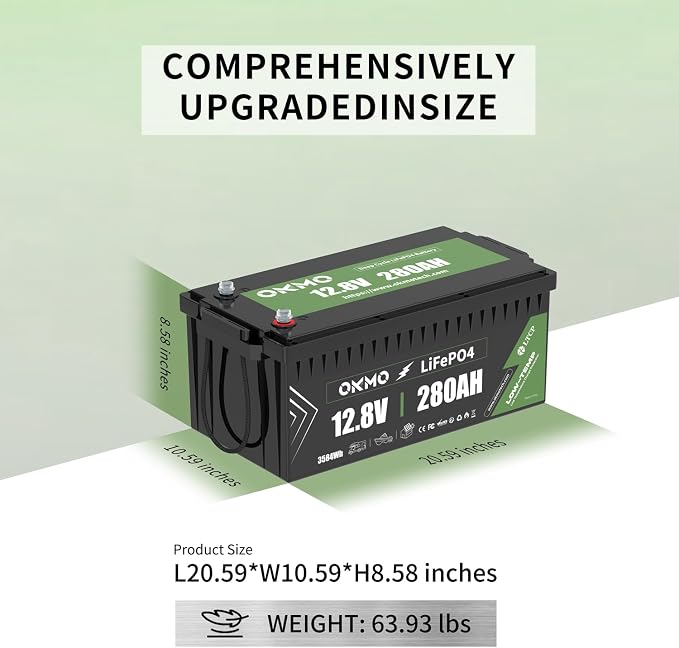 OKMO 12V 280Ah LiFePO4 Lithium Battery Built-in 150A BMS Low-Temp Protection - Image 6