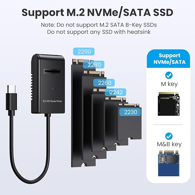 M.2 NVMe&SATA Reader, M.2 SSD to USB C Reader Adapter - Image 2