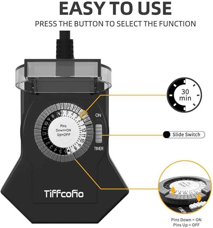 Outdoor Timer Outlet Waterproof, 24 Hour Mechanical Light Timer Outdoor - Image 3