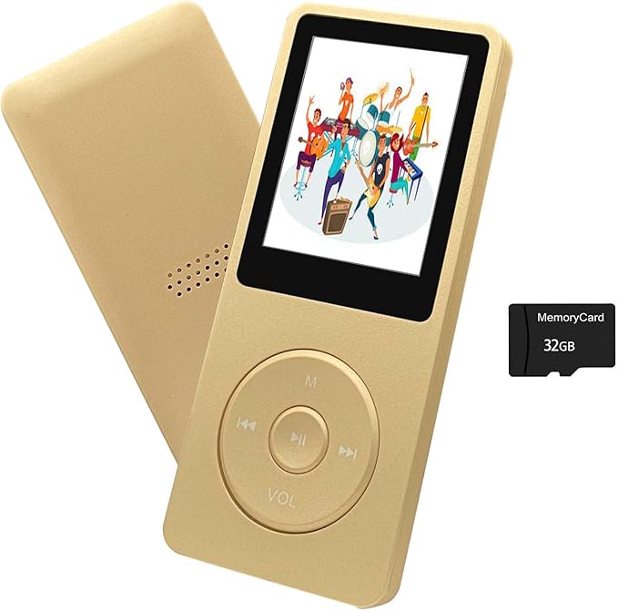 MP3 Player 32GB with Speaker Earphone Portable Mini Golden Music Player Support by arungo