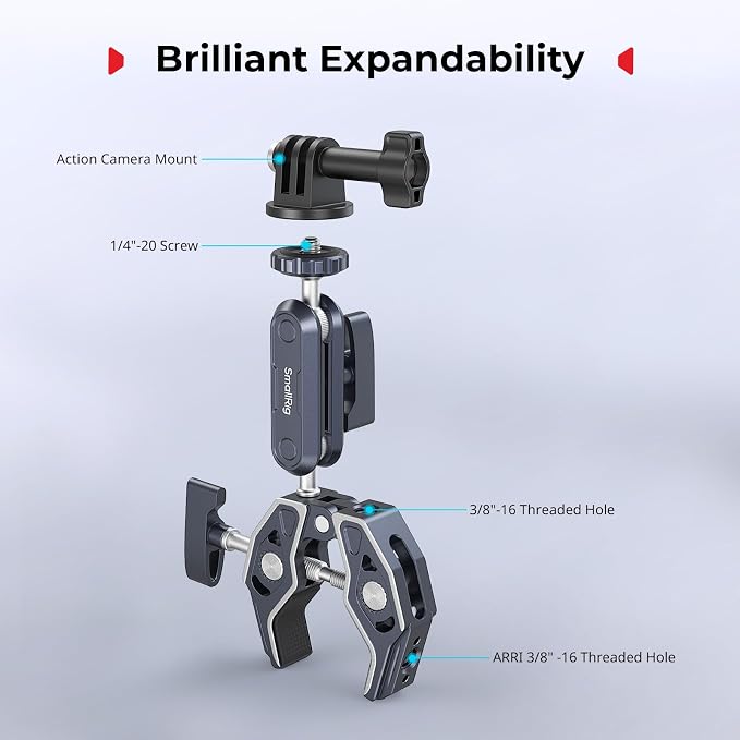 SMALLRIG Camera Mount Clamp 2-Pack, Ballhead Magic Arm - Image 8