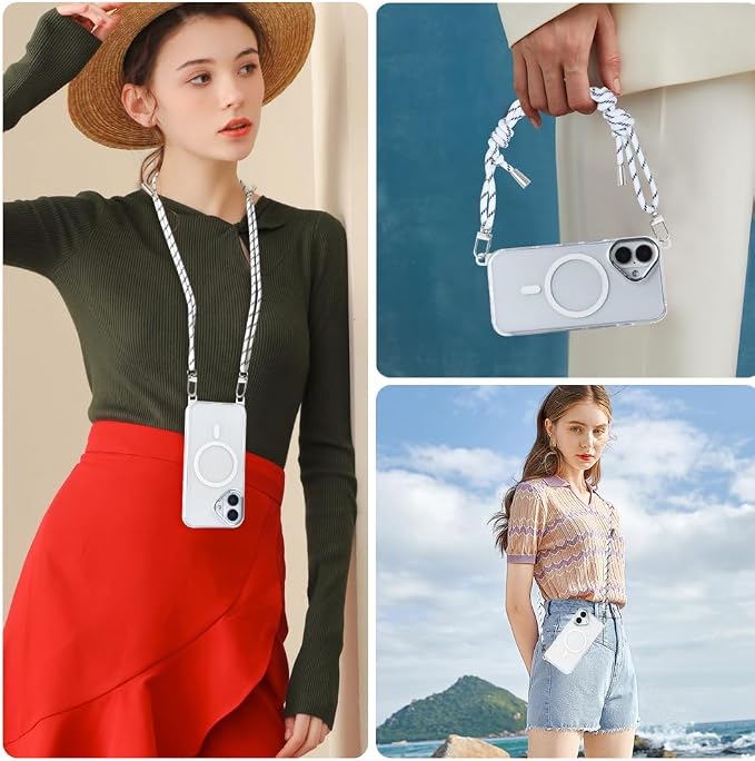 for iPhone 16 Case with 62.99 inch Lanyard, Classic Clear&White Magnetic Phone - Image 6