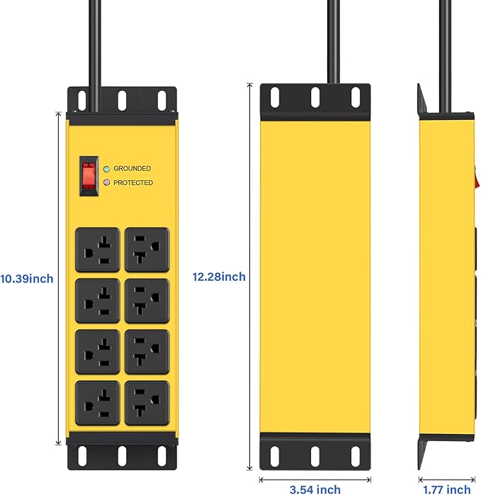 CCCEI Yellow Heavy Duty Power Strip Surge Protector 20 AMP, 8 Outlets 12 Gauge - Image 7