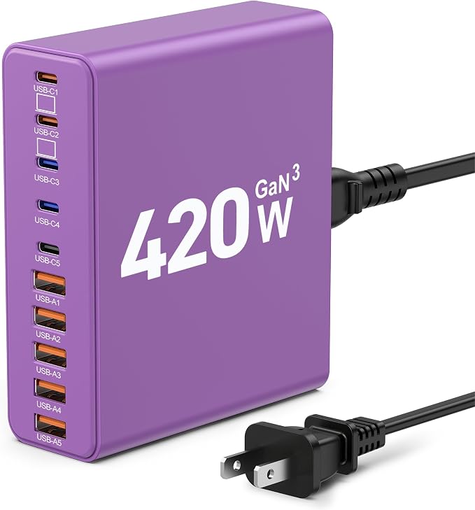 420W USB C Charger Block, 10-Port Charging Station GaN Fast Charging Type C & by Unknown