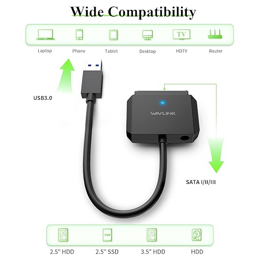 WAVLINK SATA to USB Type-A Hard Drive Cable, 5Gbps USB3.0, Supports UASP - Image 2