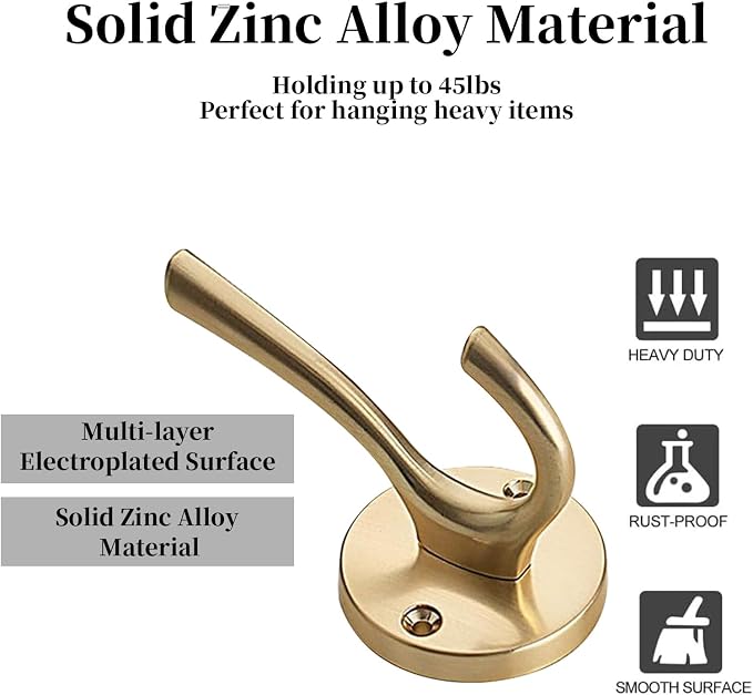 4 Packs Gold Coat Hooks, Decorative Towel Hooks, Heavy Duty Double Prong Wall - Image 8