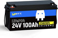24V 100Ah LiFePO4 Lithium Rechargeable Battery, Max.2560Wh, Built-in 100A BMS by Wattcycle