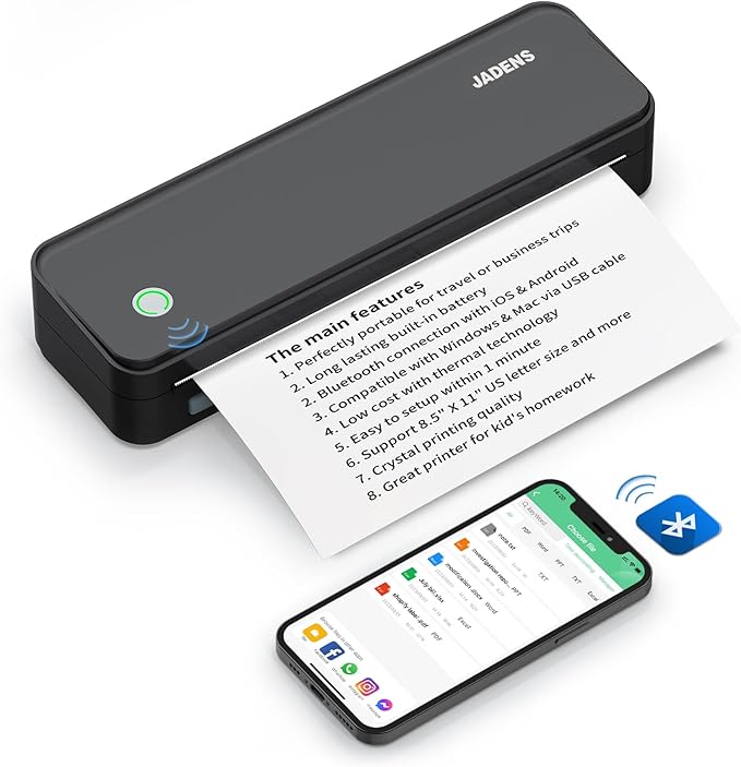 JADENS Bluetooth Thermal Printer, Support 8.5" X 11" US Letter, Portable by JADENS