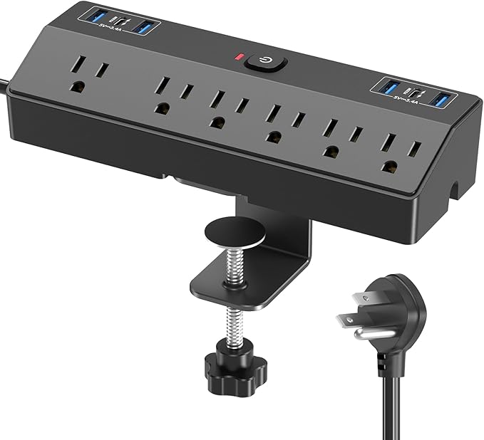 Desk Clamp Power Strip with 40W Fast Charging Station, JXGUCAT 10ft Flat Plug by JXGUCATpowerstrip
