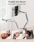 iPad Mount for Desk Aluminum Alloy Tablet Stand Foldable Overhead Arm Holder - Image 3