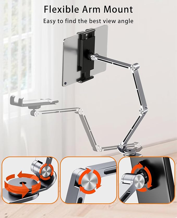 iPad Mount for Desk Aluminum Alloy Tablet Stand Foldable Overhead Arm Holder - Image 3