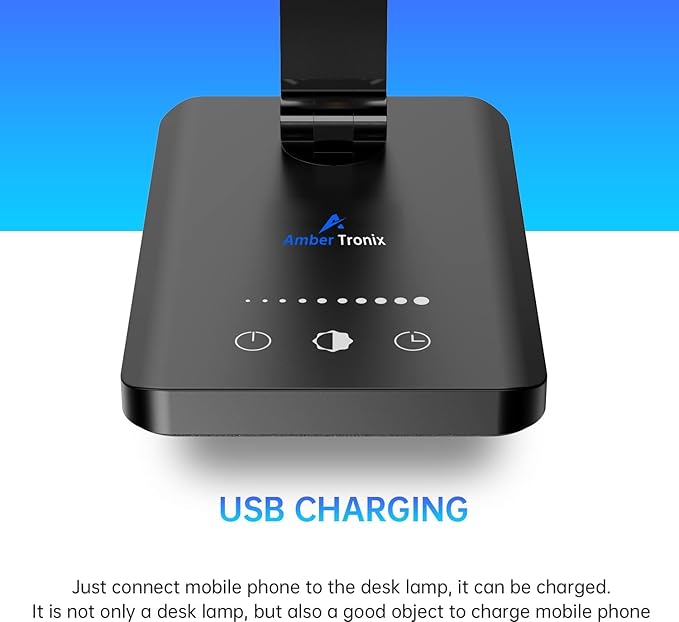Ambertronix LED Desk Lamp with USB Charging Port, Dimmable Eye-Caring Reading - Image 2
