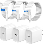 10FT iPhone Fast Charger 3+3Pack 20W USB C Wall Charger by STAMISH