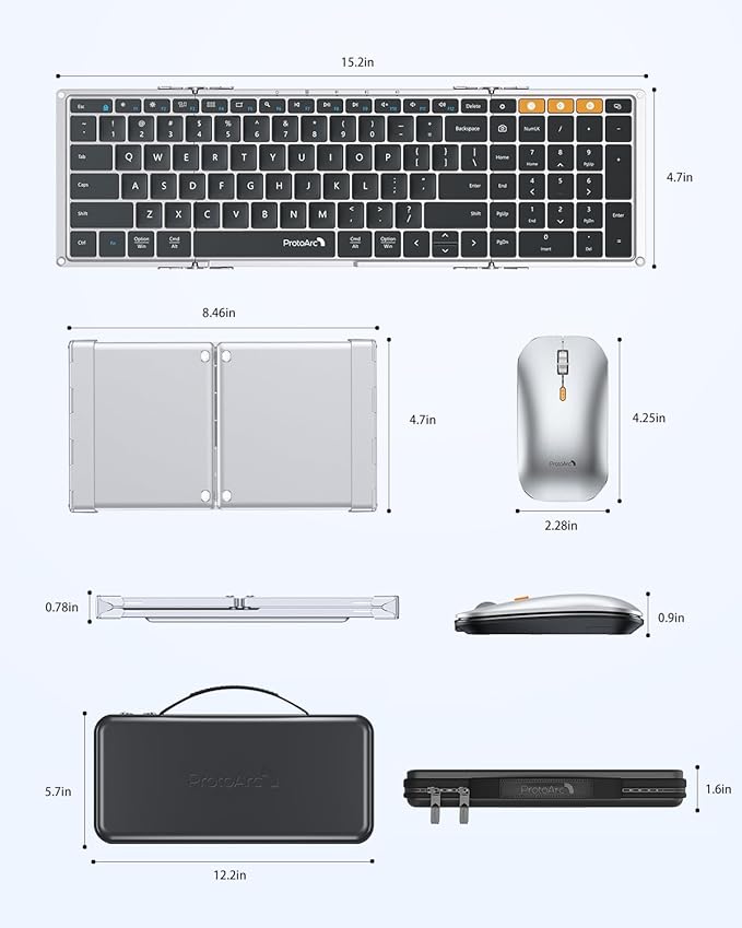 ProtoArc Foldable Keyboard and Mouse, XKM01 True Full-Size Folding Wireless - Image 9