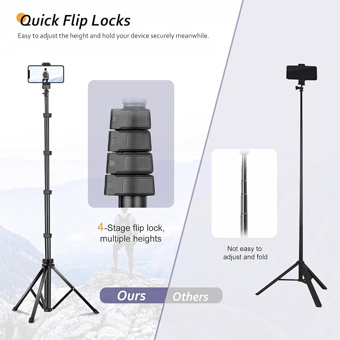 Aureday 62" Phone Tripod Accessory Kits, Camera & Cell Phone Tripod Stand - Image 5
