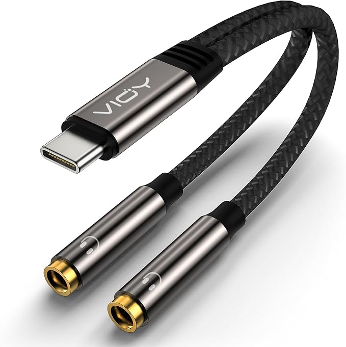 VIOY USB C to Dual 3.5mm Female Headphone Splitter, Type C to Headphone Audio by VIOY