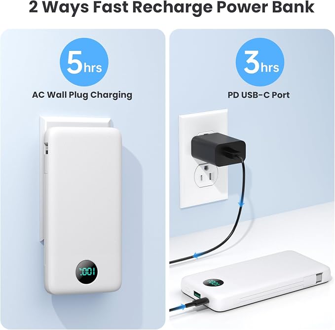 Portable Charger with Built-in Cables and AC Wall Plug 13800mAh, LCD Display - Image 5