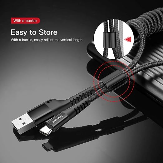Baseus USB Type C Cable for Car, Retractable Cable Curly USB A to USB-C Fast - Image 2