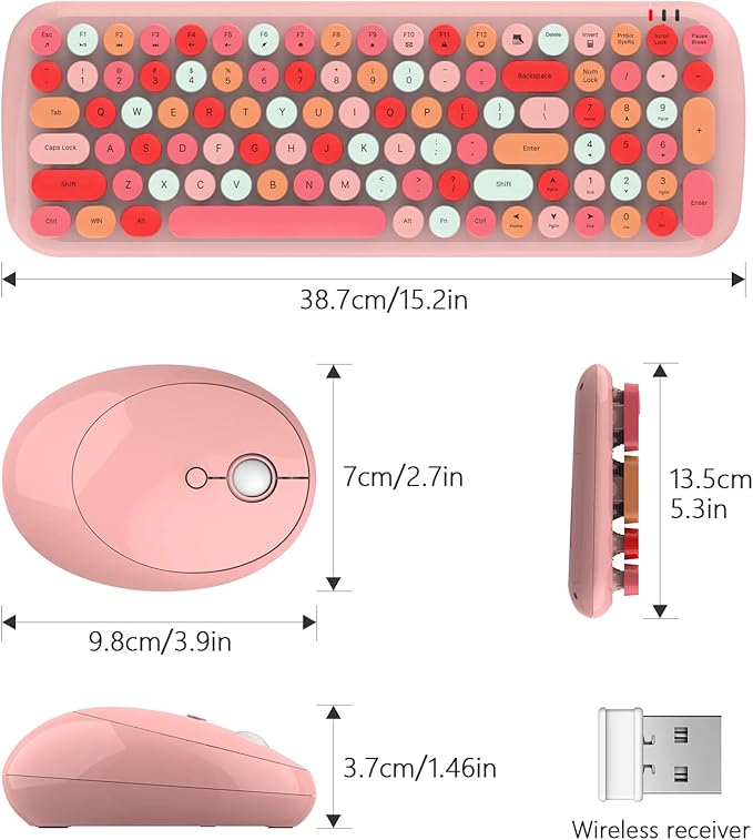 KNOWSQT Wireless Keyboard and Mouse Combo, Light Pink 100 Keys 2.4 GHz Round - Image 8