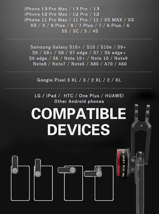 Phone Camera Lens, Clip on Cell HD Phone Fisheye Lens kit, 235° Fisheye Lens - Image 6