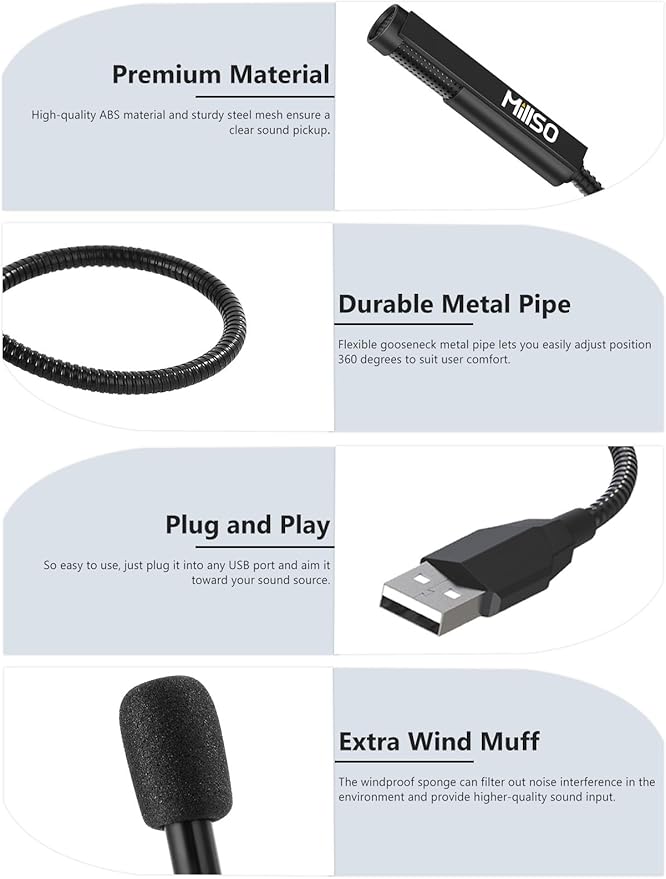 MillSO USB Microphone for Laptop Gooseneck Portable Mini USB Computer - Image 9