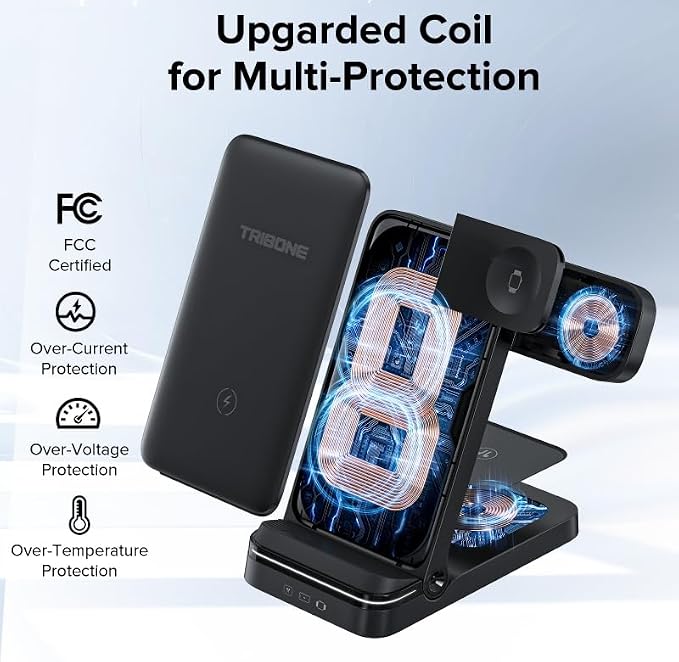 Wireless Charger, Tribone 3 in 1 Foldable Fast Charger - Image 2