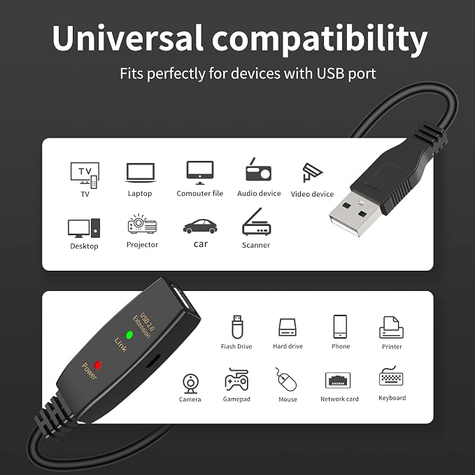 LDKCOK 50FT Active USB Extension Cable 2.0 Male to Female - Image 2