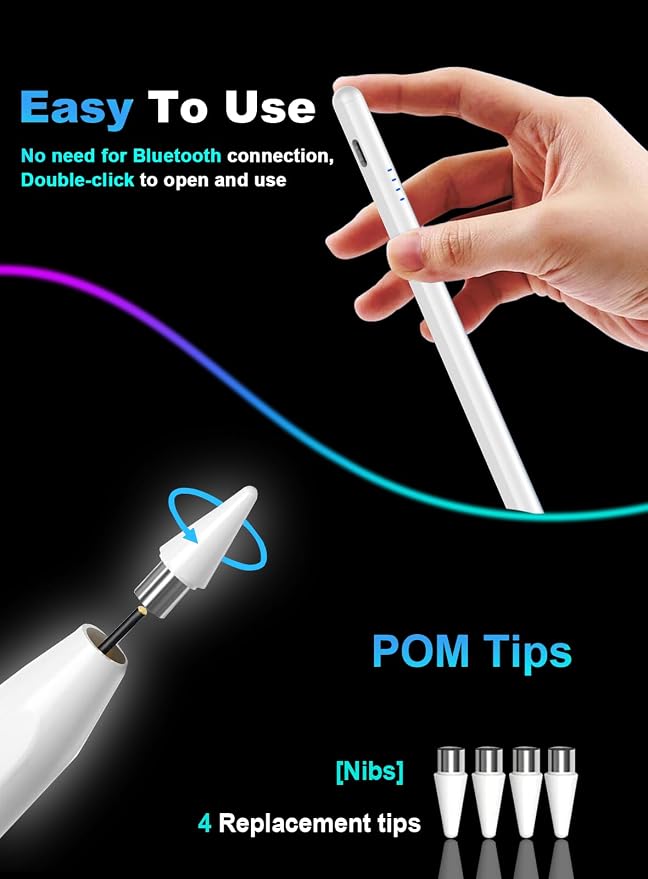 Stylus Pen for Android Tablet/Phone Pom Tips Fast Charge Stylus Pen for iPhone - Image 4
