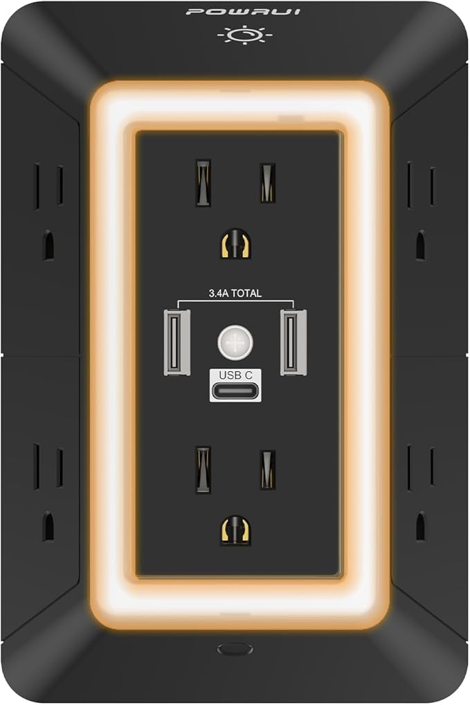 Outlet Extender Power Strip, POWRUI 6 AC Surge Protector Outlets by POWRUI