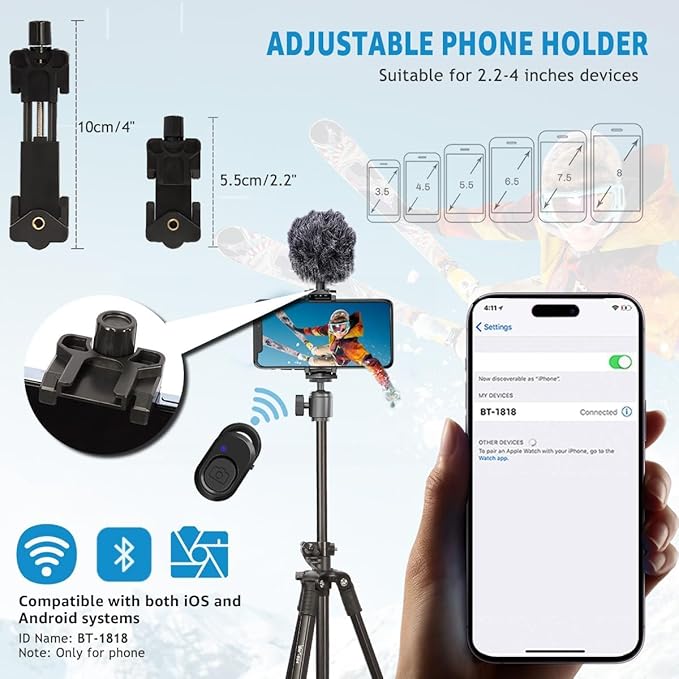 Phone Tripod, Arsoer 67" Adjustable Height Tripod - Image 6