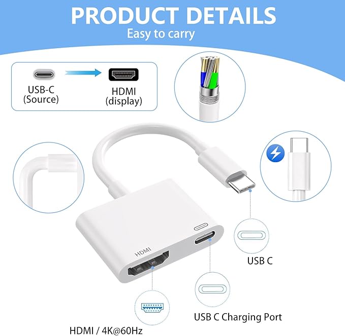 USB C to HDMI for TV, 4K@60Hz Type C to HDMI Adapter - Image 3
