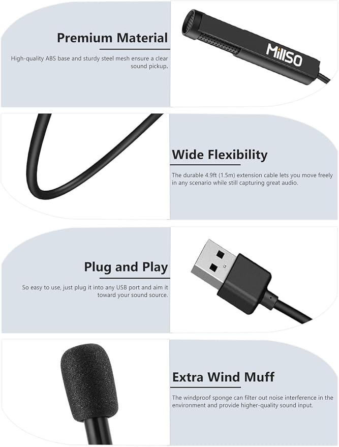 MillSO USB PC Microphone Plug & Play Omnidirectional External Lavalier Mini USB - Image 9