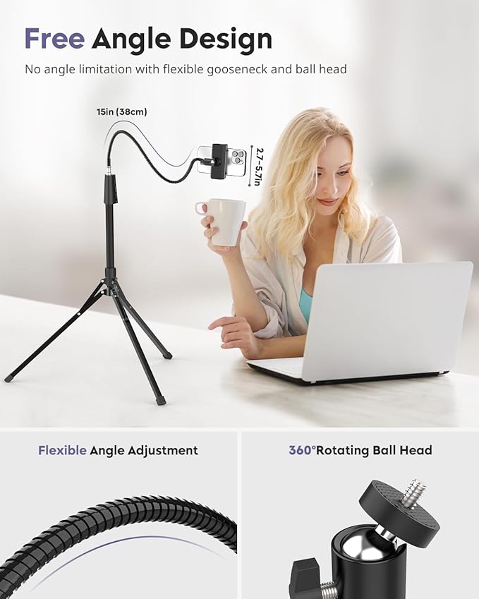 Aureday Phone Tripod, Remote and Phone Holder, Overhead & Selfie Stick - Image 2