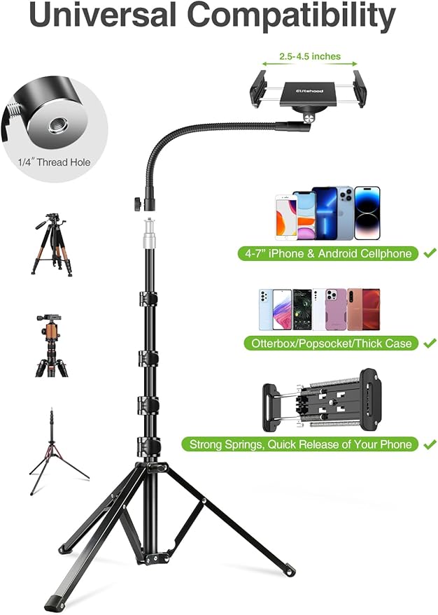 elitehood 80” Tall Phone Stand Tripod, Floor Phone Recording Stand, Heavy Duty - Image 6