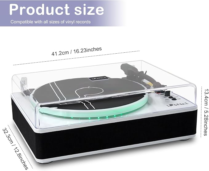 LP&No.1 Record Player with Built-in Stereo Speakers, LED Control, 3-Speed - Image 8