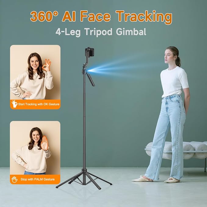 AI Face Tracking Tripod with Remote 360° Auto Rotation Selfie Stick Tripod - Image 2