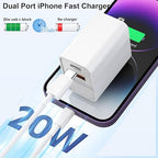 USB C Wall Charger, Dual Port 10FT iPhone Charger 20W PD+QC3.0 Power Adapter - Image 2